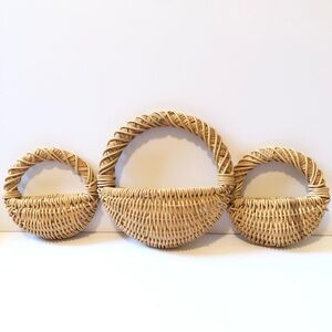 Vtg 3 Wicker Half Moon Wall Pocket Baskets Basket Wall Decor Rattan Woven